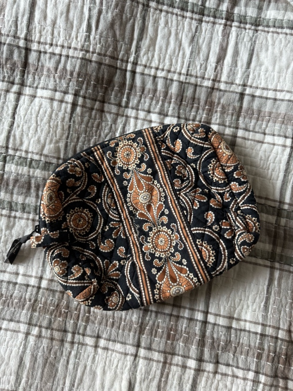 Vera Bradley Quilted Paisley Zip Pouch in Black and Brown